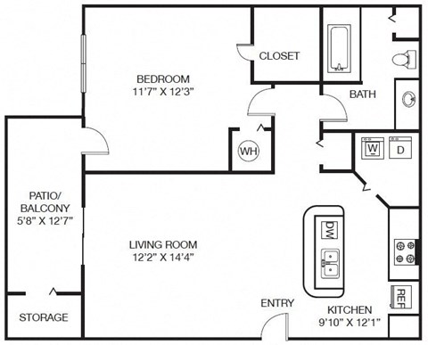 1x1 824 sqft - The Birkdale A1 at The Grayson Apartment Homes, Charlotte, 28262
